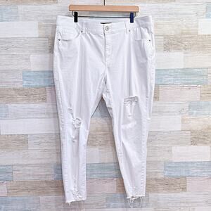 LULAROE Slimming Magic Waistband Skinny Jeans White Distressed Womens 38 18W